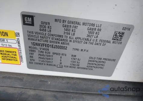 2014 Chevrolet Traverse Ls from USA, damaged, VIN 1GNKVFED1EJ300552